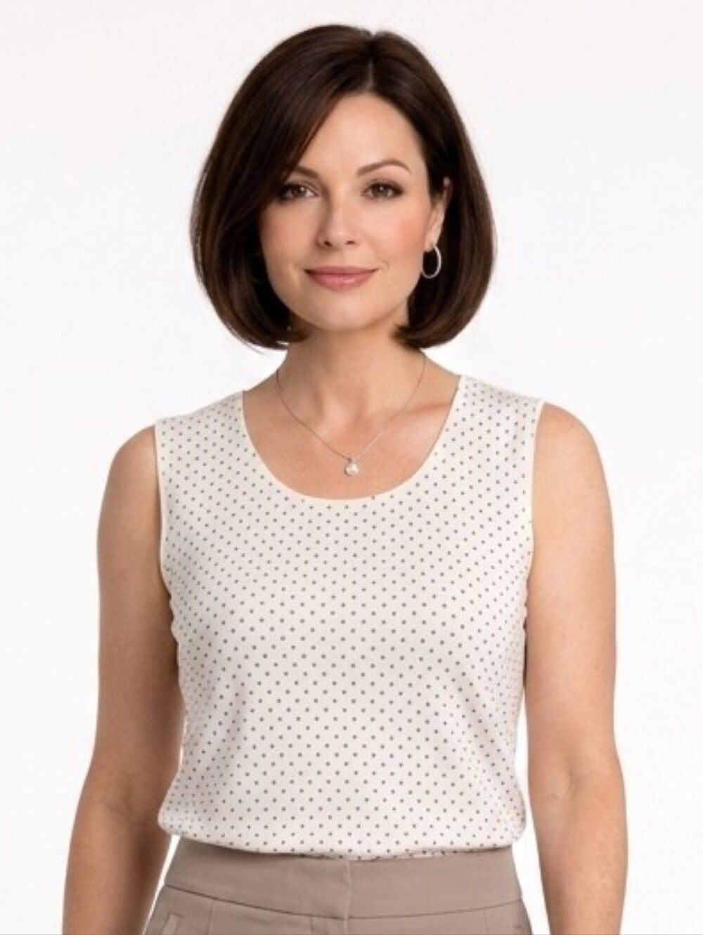 Talbots Ivory Polka-dot Sleeveless Knit Sweater Shell Size M